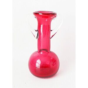 Vintage Cranberry Hand Blown Glass Vase Studio Art Bud Vase Flower